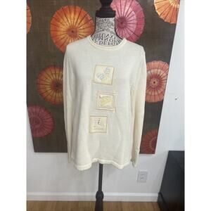 Christopher & Banks Ivory Hand Embroidered Sweater Mittens Hat Boots Winter Sz M